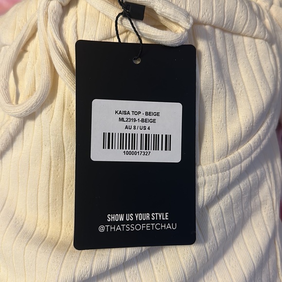 Beige Square Neck Long Sleeve Ribbed Top Size 4 - Picture 5 of 5